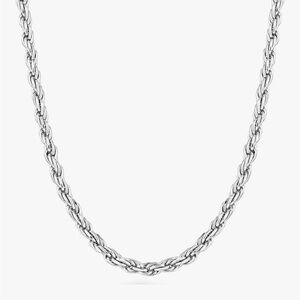 Italian Solid 925 Sterling Silver 3mm Diamond-Cut Braided Rope Chain Necklace